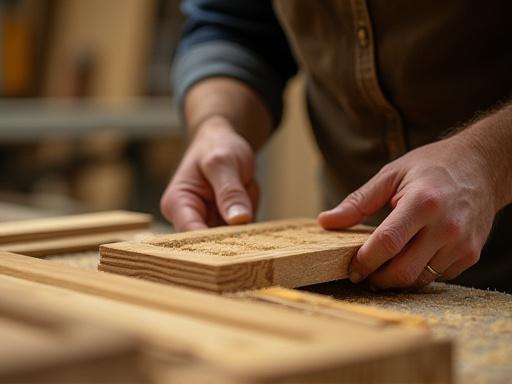 A craftsman assembling a custom timber door panel.